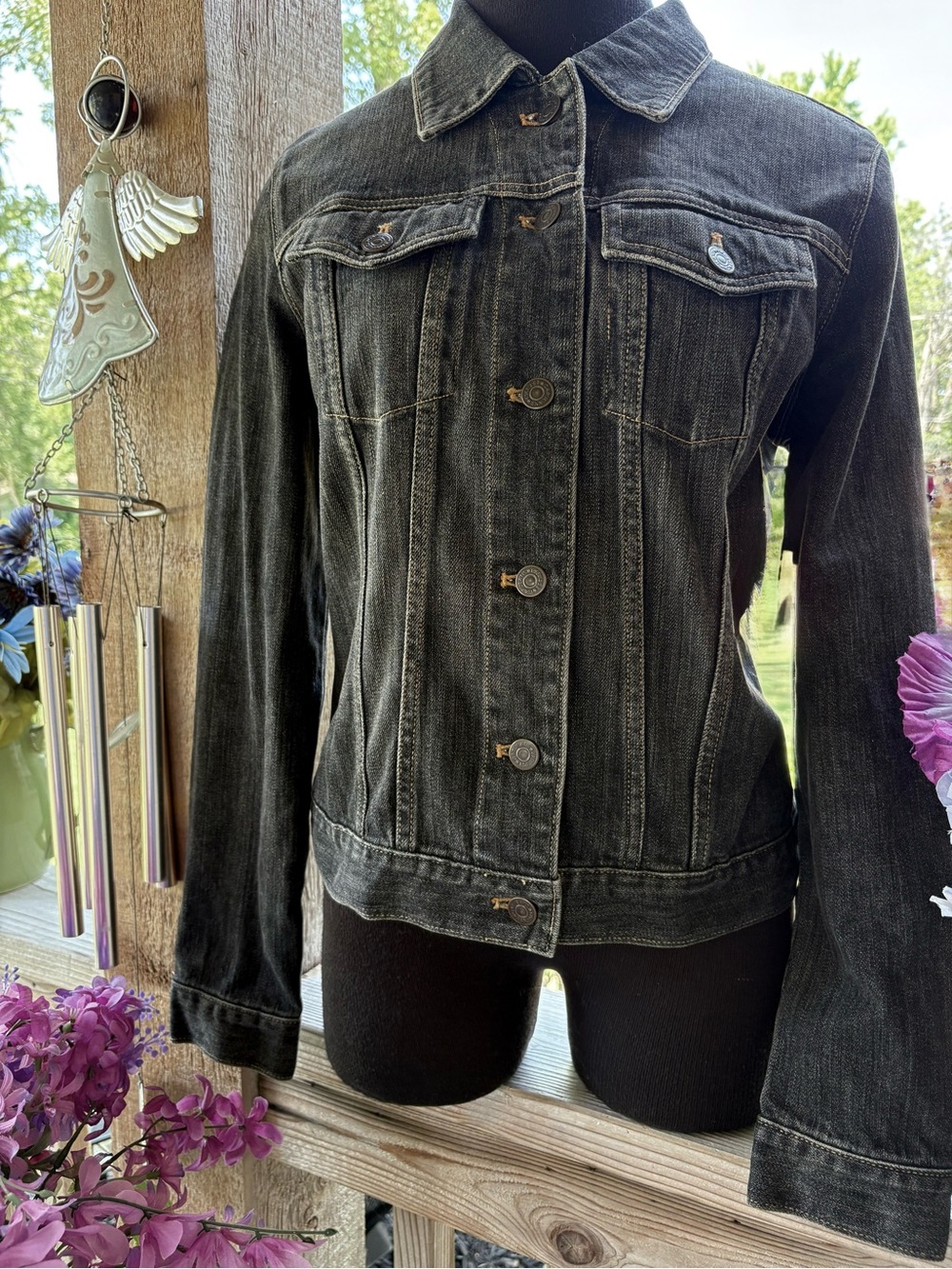 GAP Vintage Charcoal Faded Wash Copper-Tone Button Front Denim Jean Jacket S